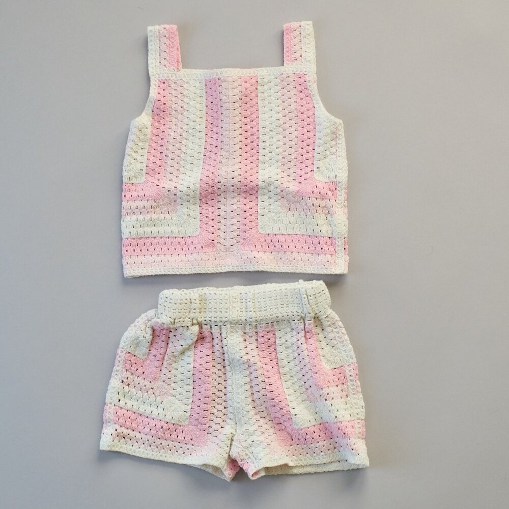 SHADE CRITTERS COVER UP CROCHET TANK AND SHORTS, PINK TONAL STRIPE